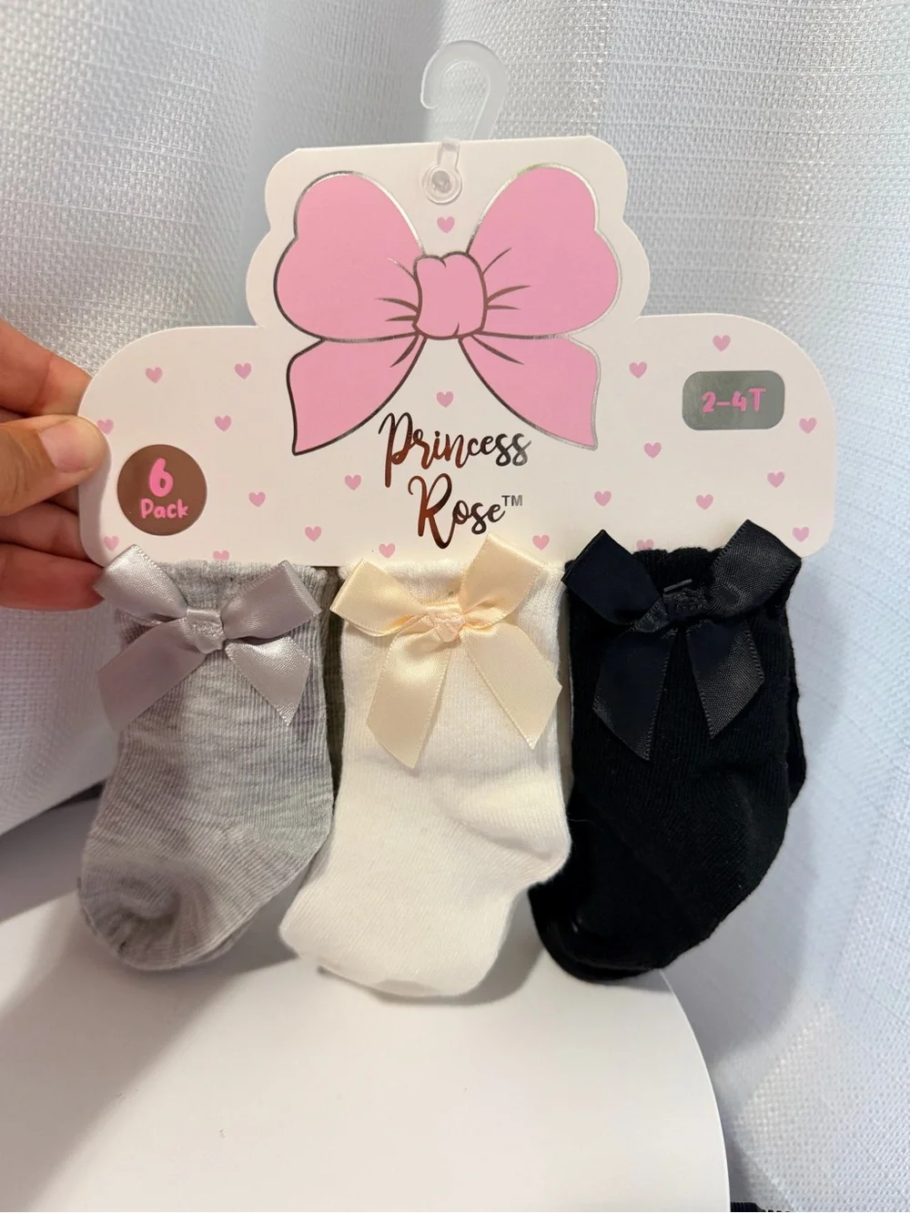 Qty of 2-  NEW 6 packs Princess Rose Bow Socks- size 2-4